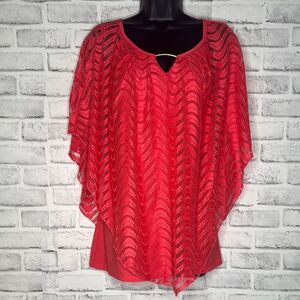 Covington Coral Red Sheer Poncho Women's Top